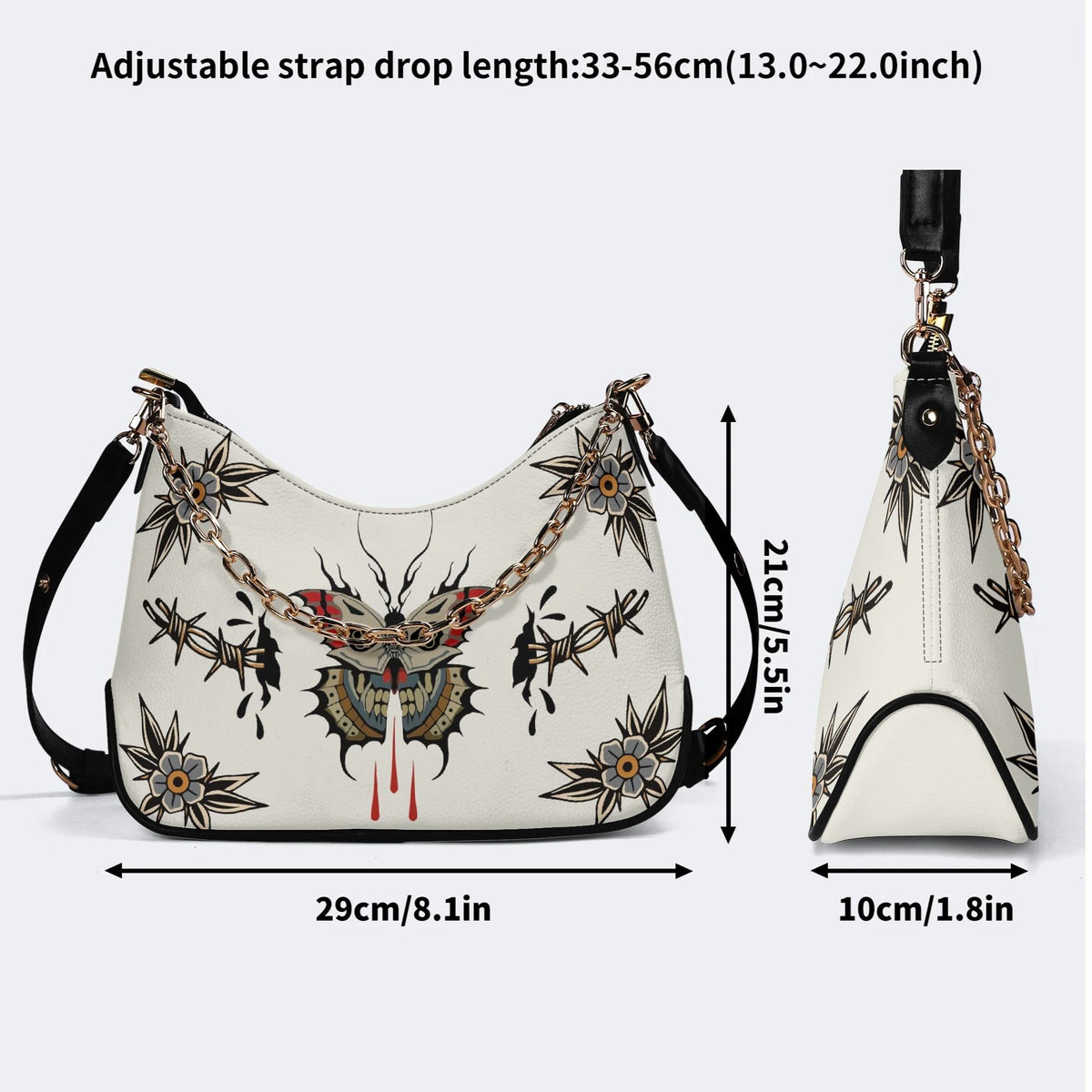 Death Moth And Flowers Print - Leather Crossbody Bag