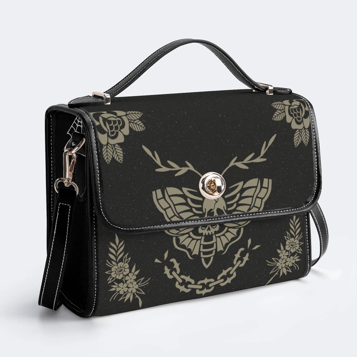 Classic Death Moth Vintage Print - Leather Satchel Bag
