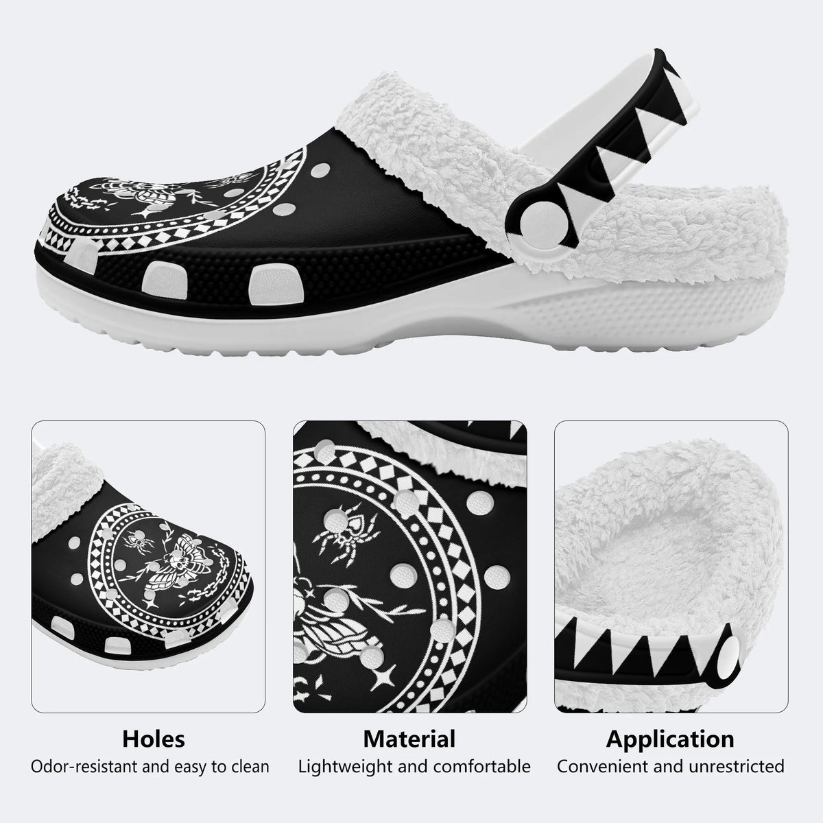 Death Moth Vintage Print - Fur Lined Slippers/Sandals