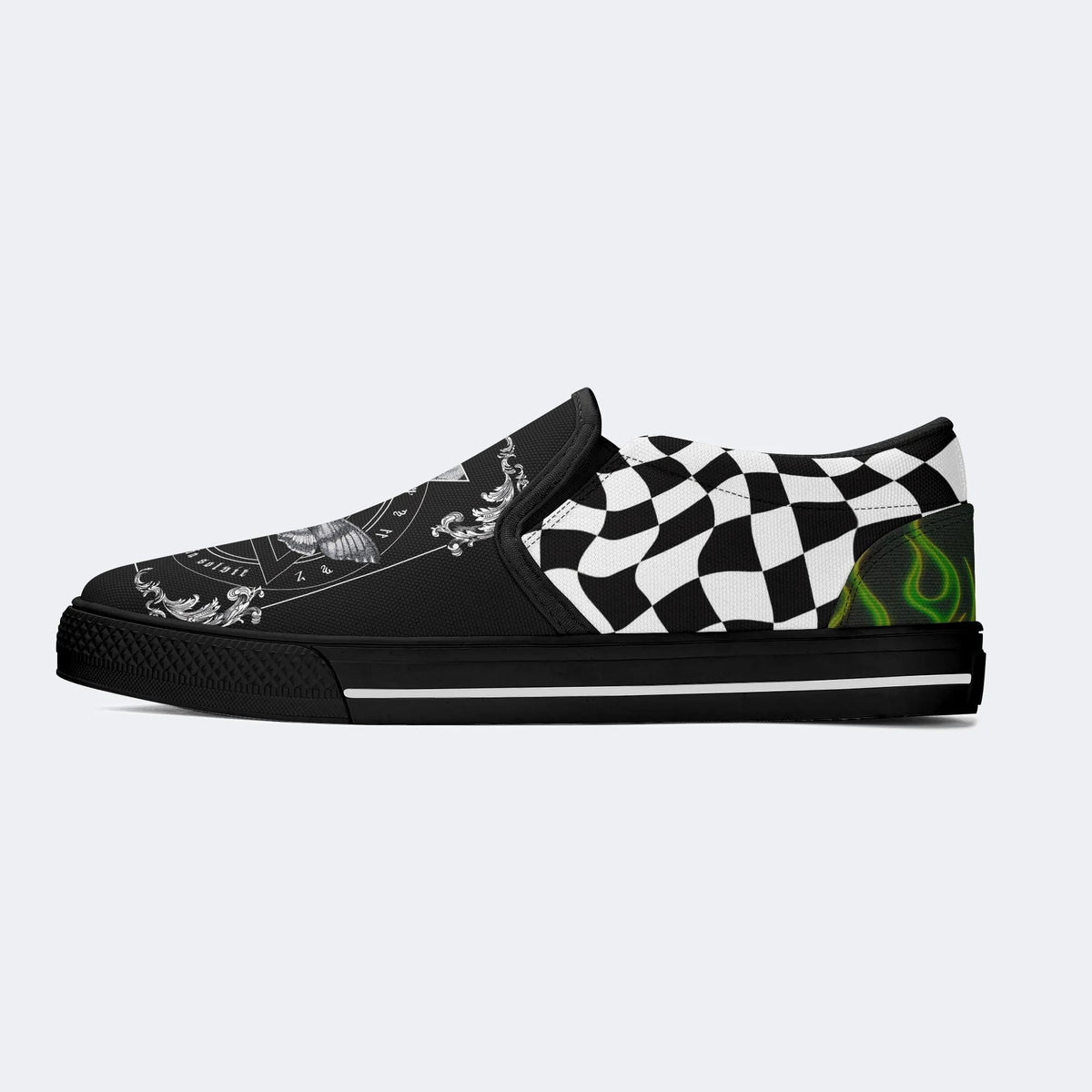 Unisex Death Moth&Skull Print - Slip On Shoes