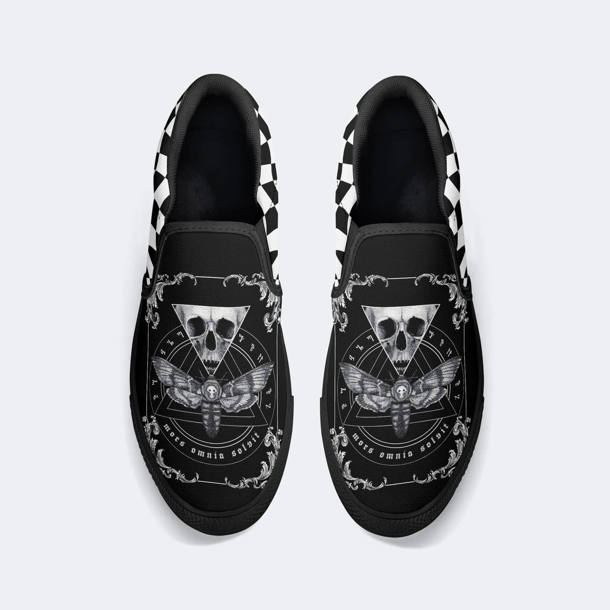 Unisex Death Moth&Skull Print - Slip On Shoes