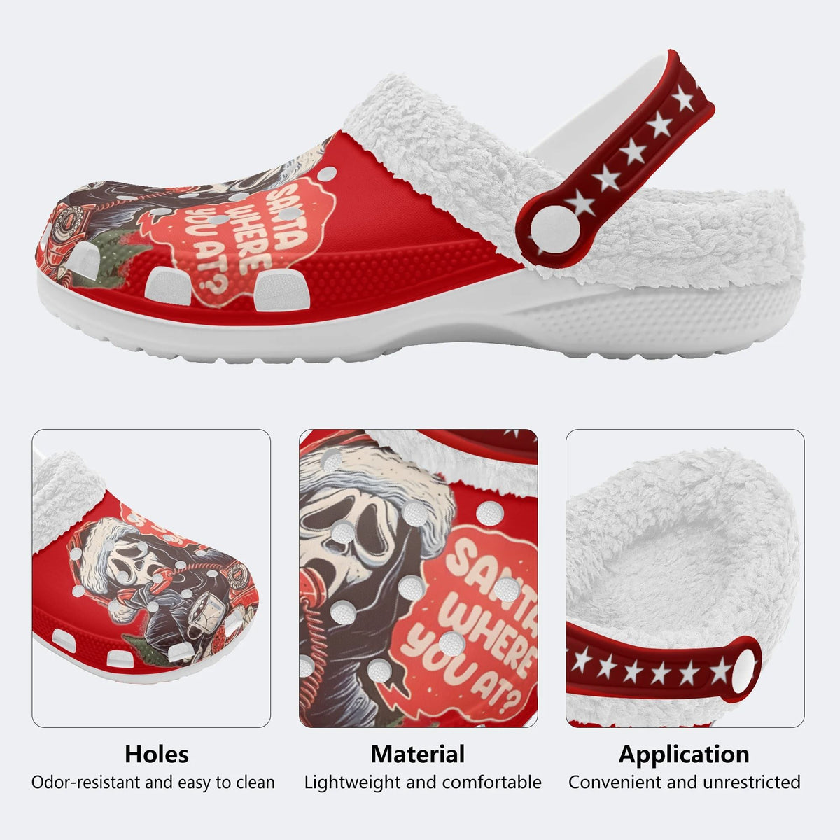 Christmas Horror Ghostface Print - Fur Lined Slippers/Sandals