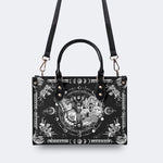 Tarot Skull Butterfly Print - Leather Handbag