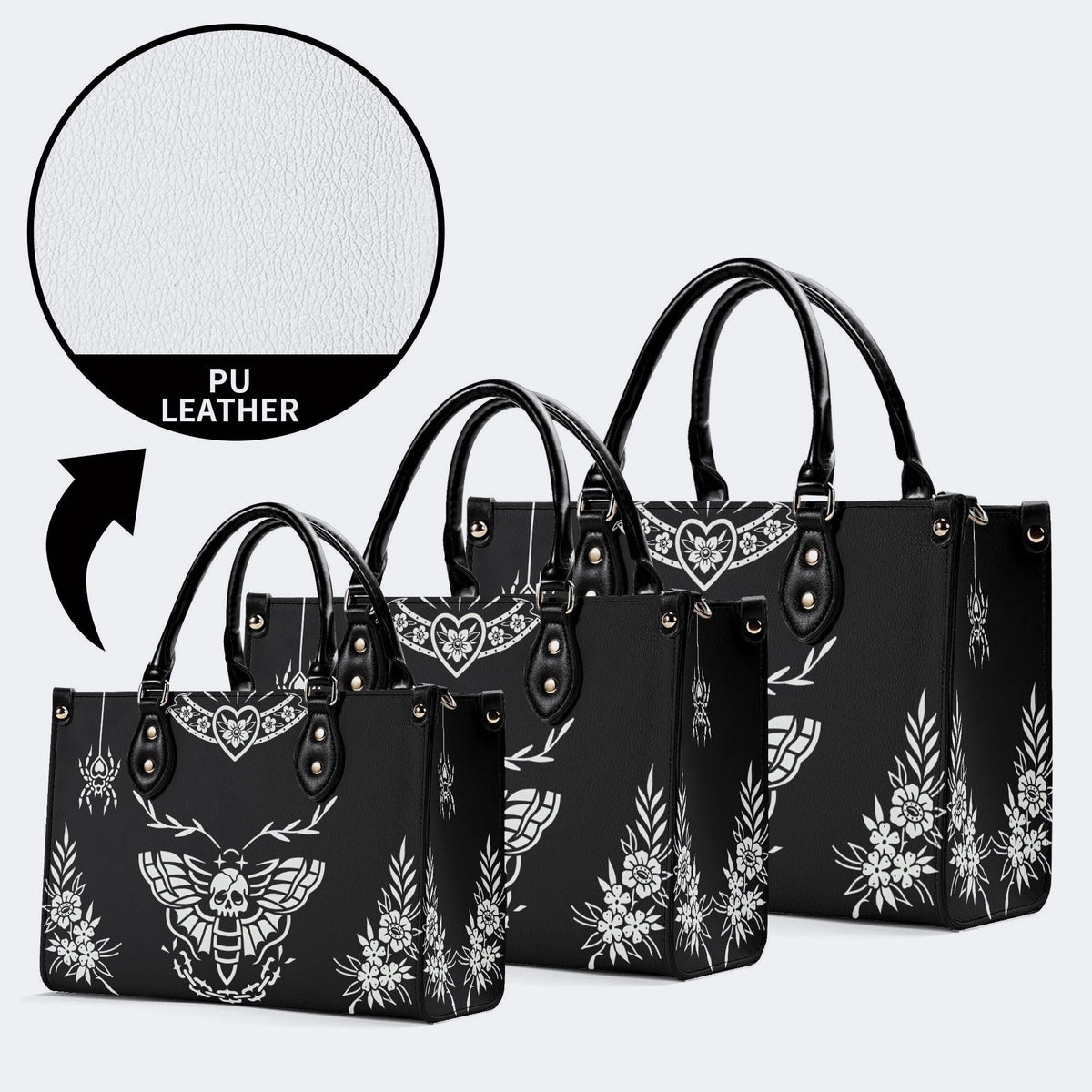 Death Moth Vintage Print - Leather Handbag