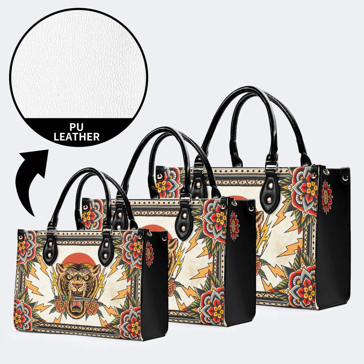Tiger Holding Sword - Leather Handbag