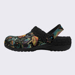 Psychedelic Mushroom Forest Moth Retro Print Fleece-Lined Clogs
