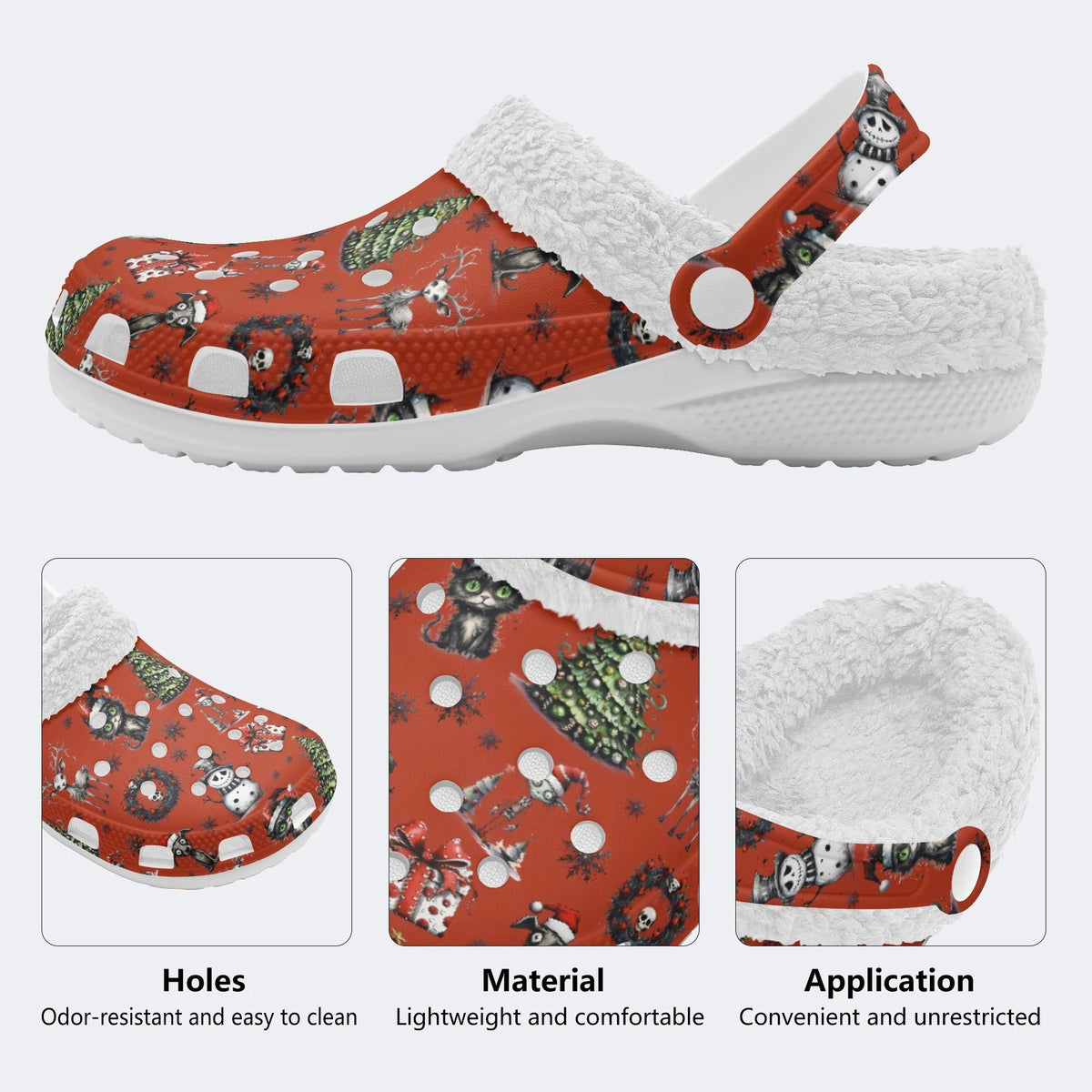 Christmas Pattern Print - Fur Lined Slippers/Sandals