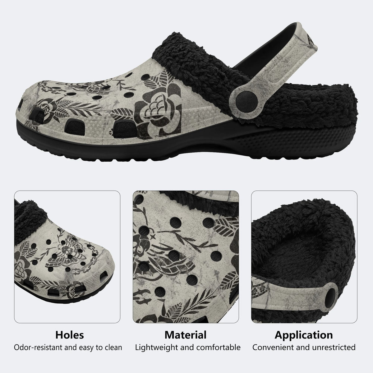 Retro Moth Print - Fur Lined Slippers/Sandals