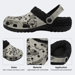 Retro Moth Print - Fur Lined Slippers/Sandals