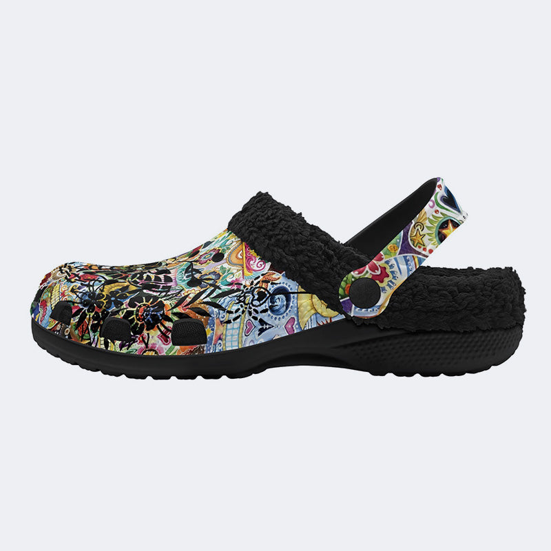 Unisex Death Moth Print - Fur Lined Slippers/Sandals