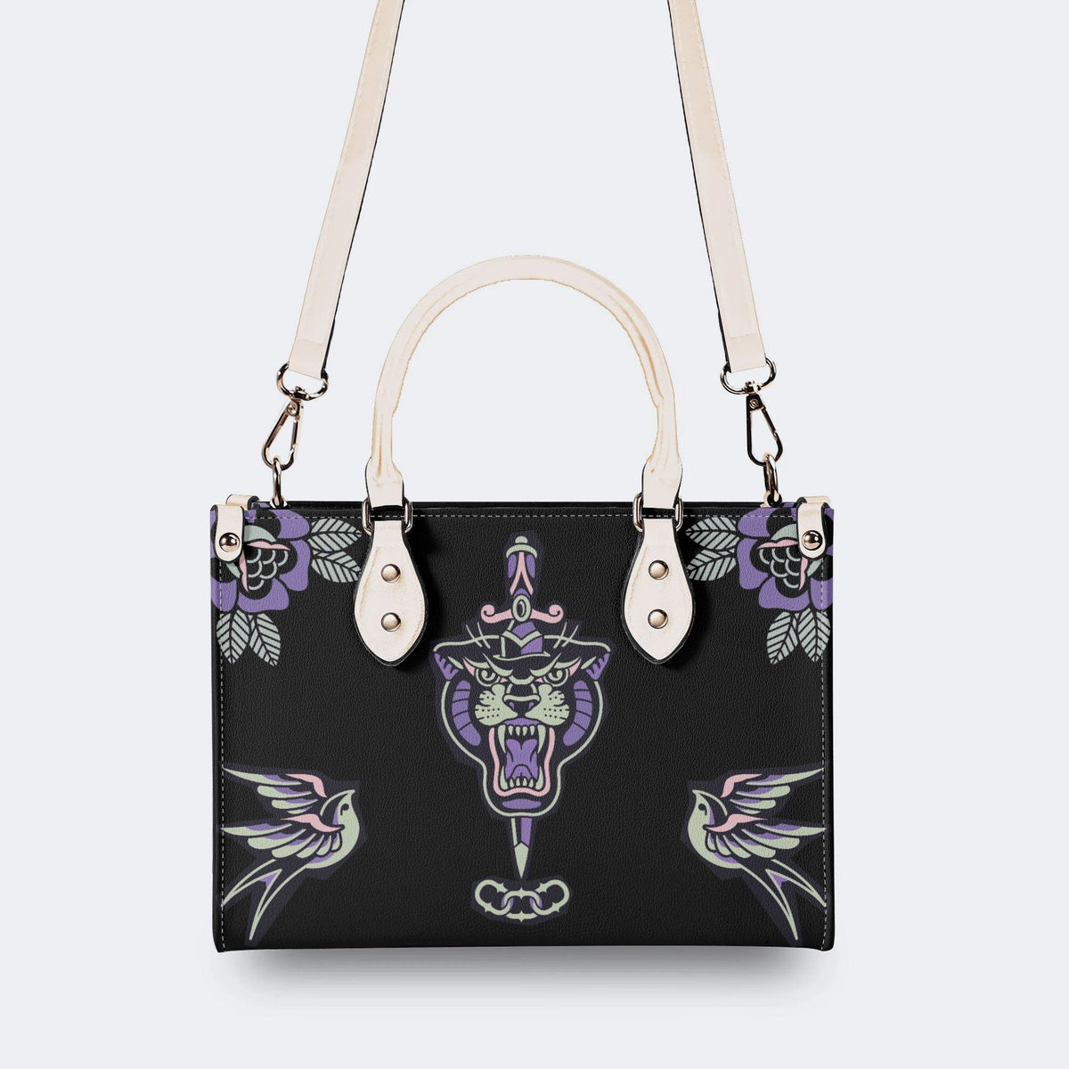 Unisex Tiger Print - Leather Handbag