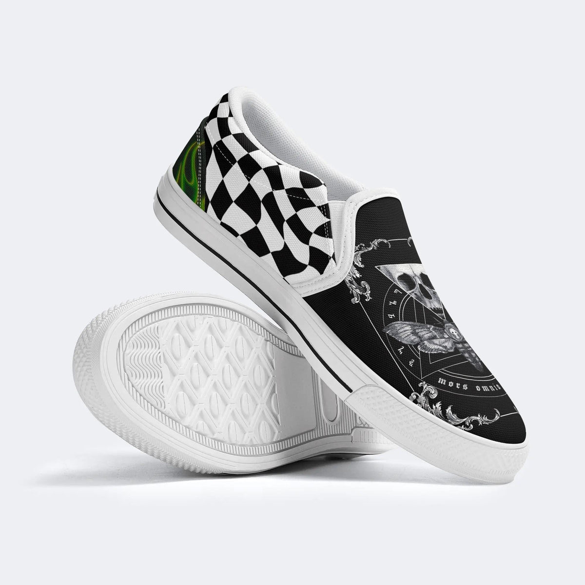 Unisex Death Moth&Skull Print - Slip On Shoes