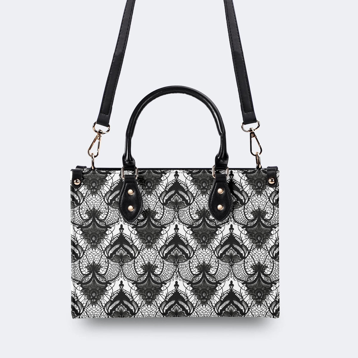 Retro Gothic Black Stripe Lace - Leather Handbag