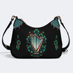 Irish Harp & Shamrocks Print - Leather Crossbody Bag