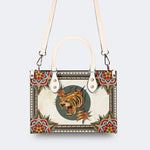 Tiger And Tiger Paw Print - Leather Handbag