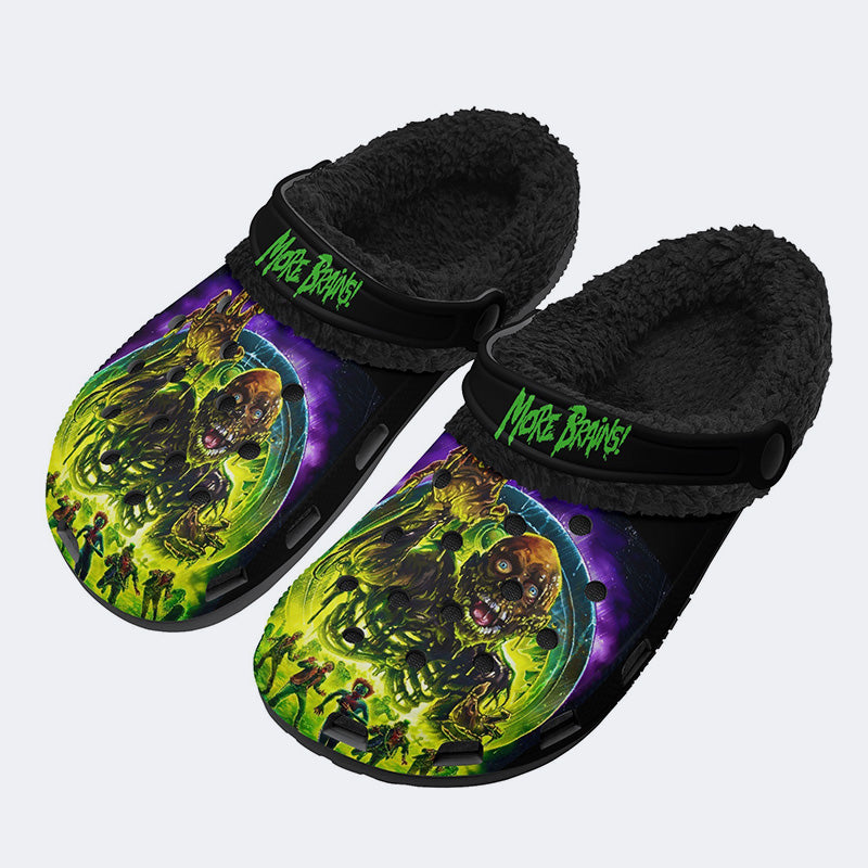 Unisex More Brains Print - Fur Lined Slippers/Sandals