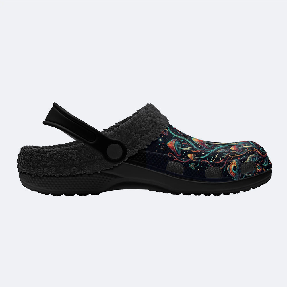 Strange Mushroom Print Fleece-Lined Clogs