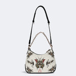 Death Moth And Flowers Print - Leather Crossbody Bag