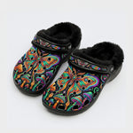 Psychedelic Retro Moth Forest Print Fleece-Lined Clogs
