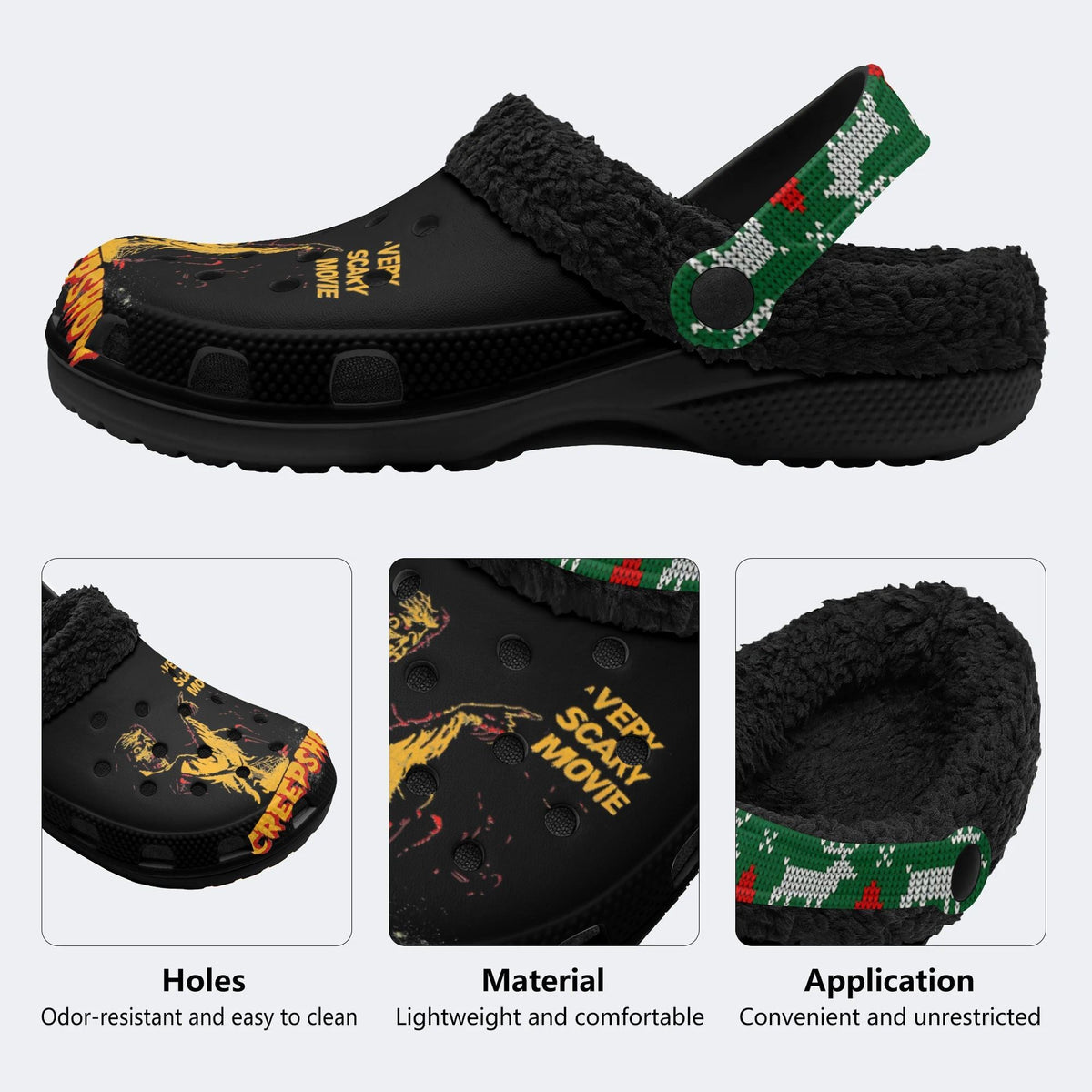 Horror Movie Vintage Graphic Print - Fur Lined Slippers/Sandals