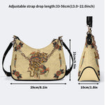 Traditional Tiger and Dragon Print - Leather Crossbody Bag