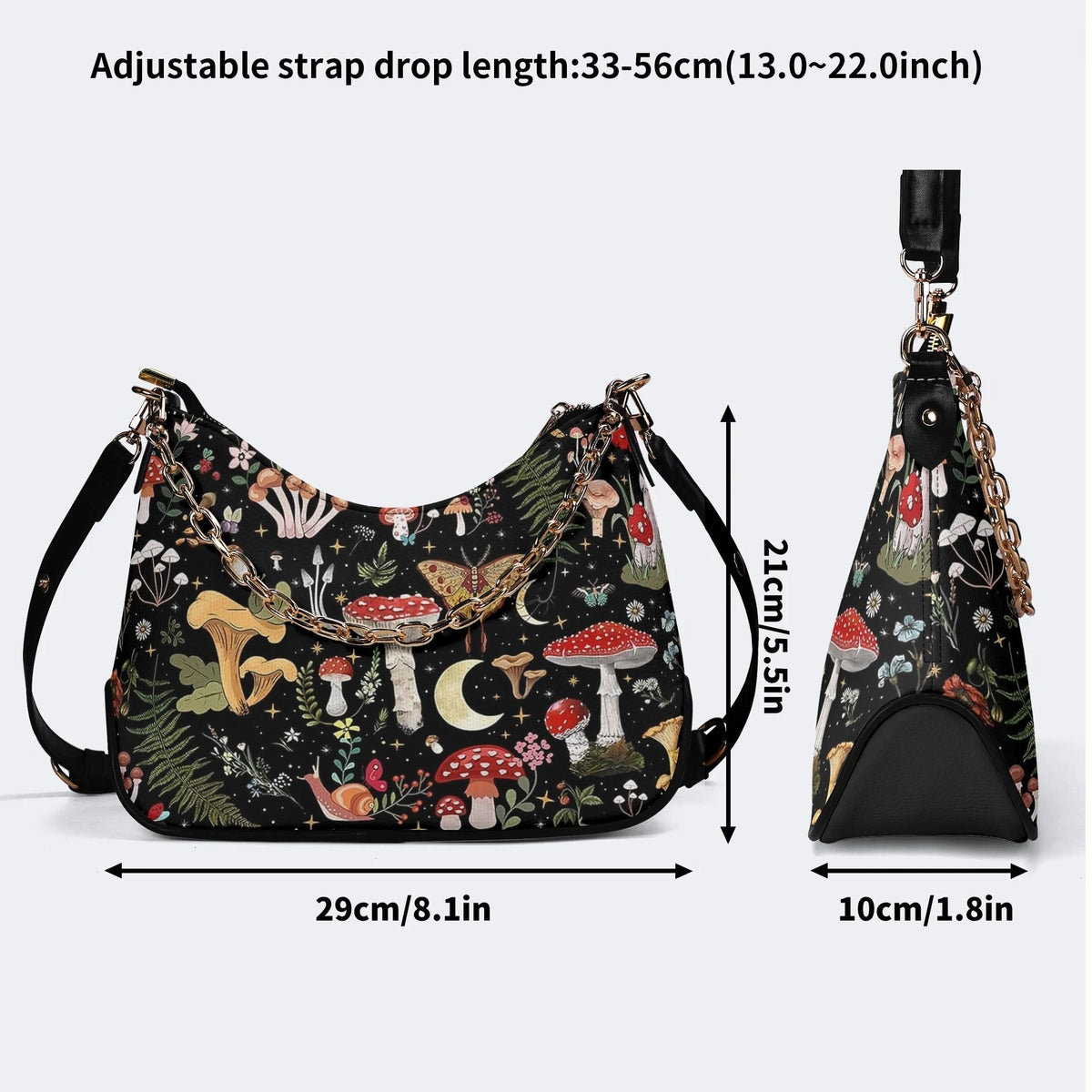 Starry Mushroom Print - Leather Crossbody Bag