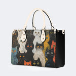 Artistic Graffiti Cats Print - Leather Handbag