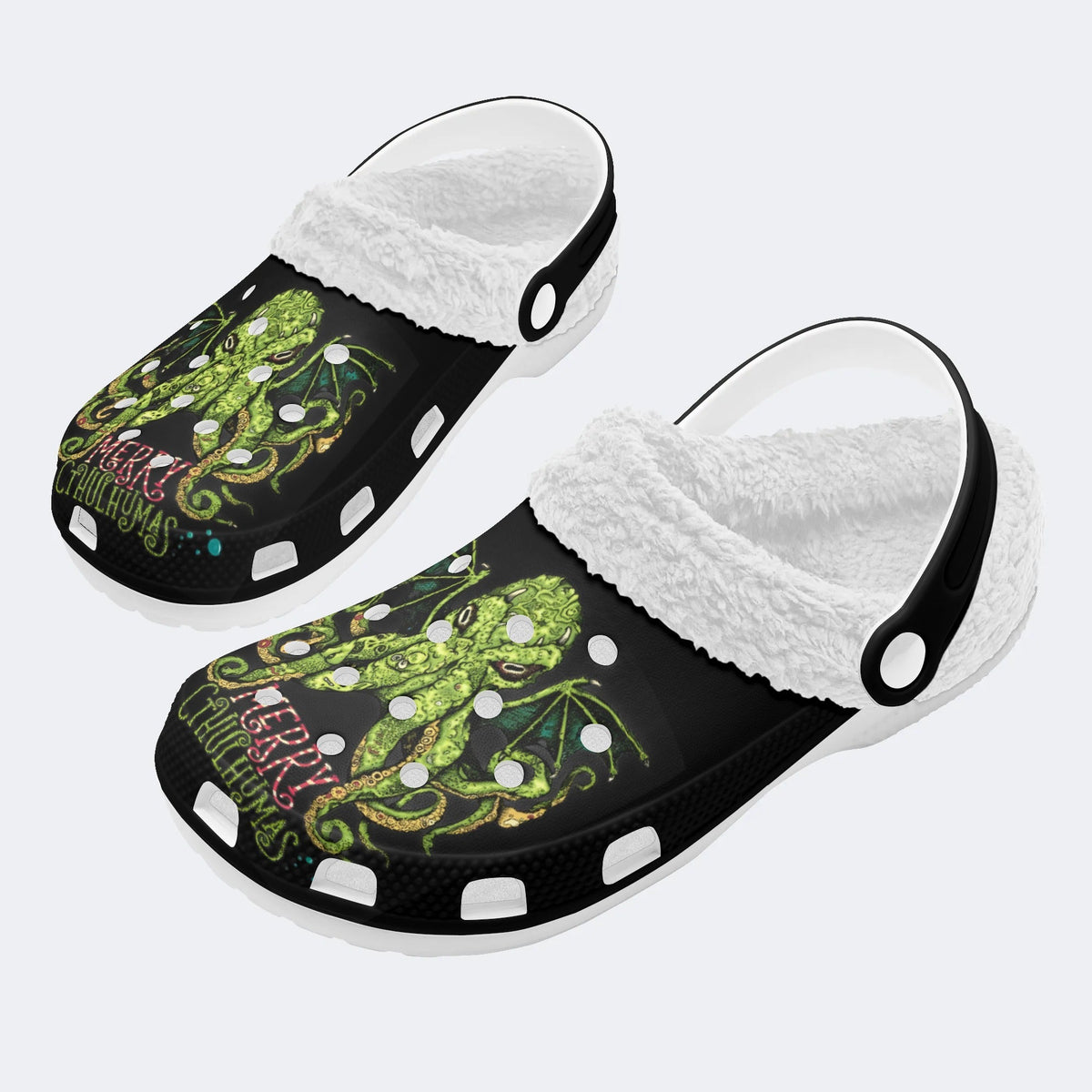 Christmas Octopus Print - Fur Lined Slippers