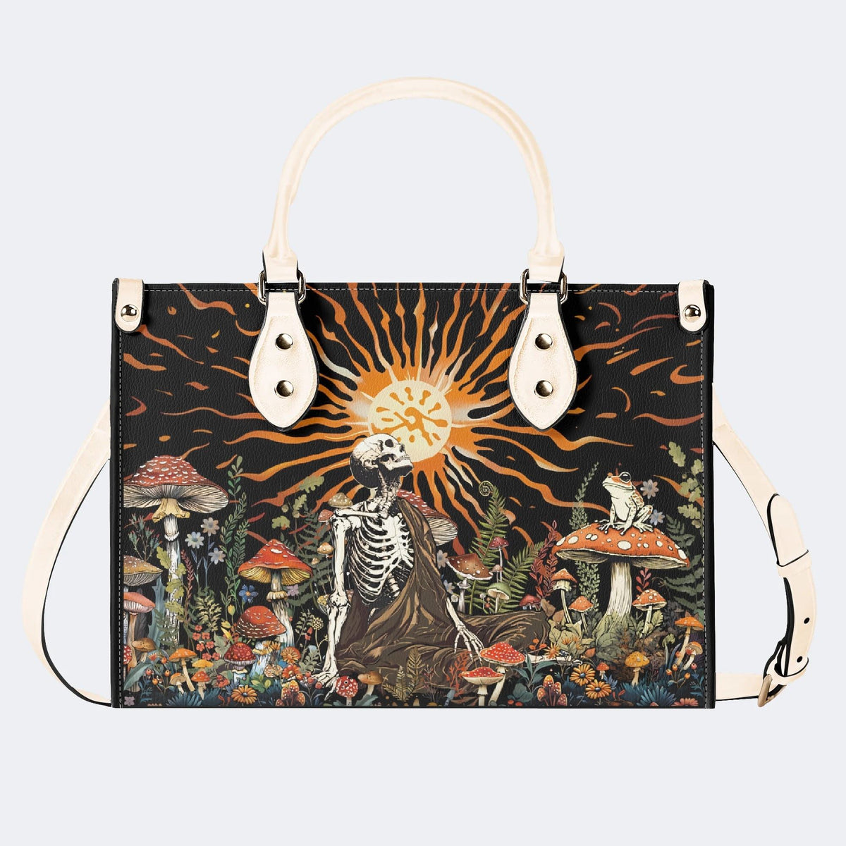 Sun Over The Mushroom Bush - Leather Handbag