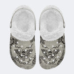 Retro Moth Print - Fur Lined Slippers/Sandals