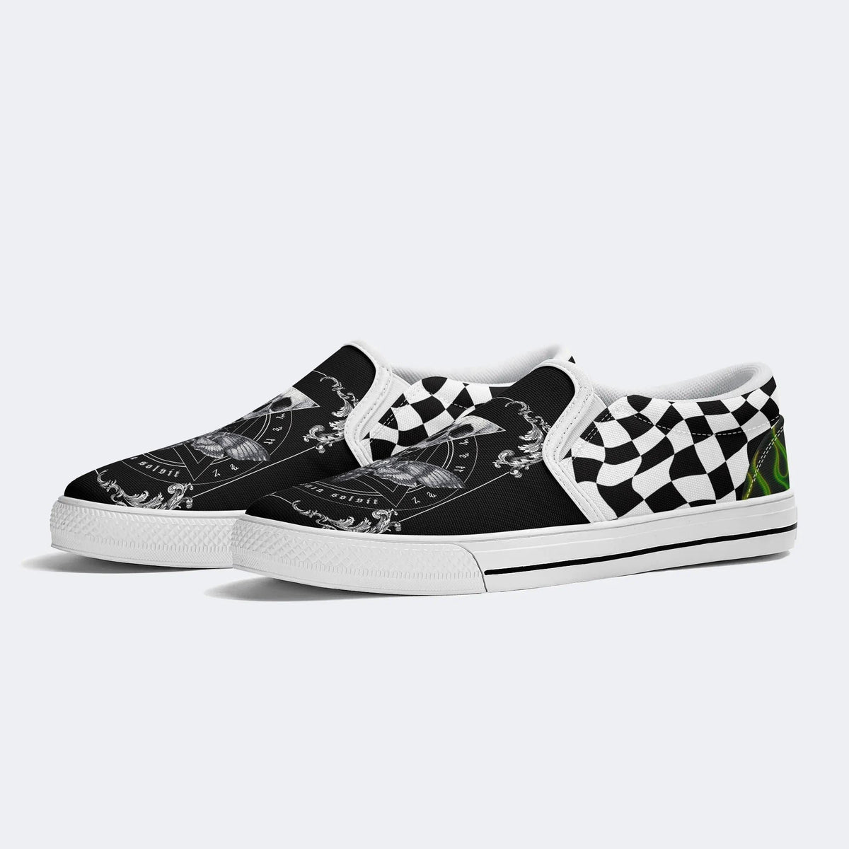 Unisex Death Moth&Skull Print - Slip On Shoes