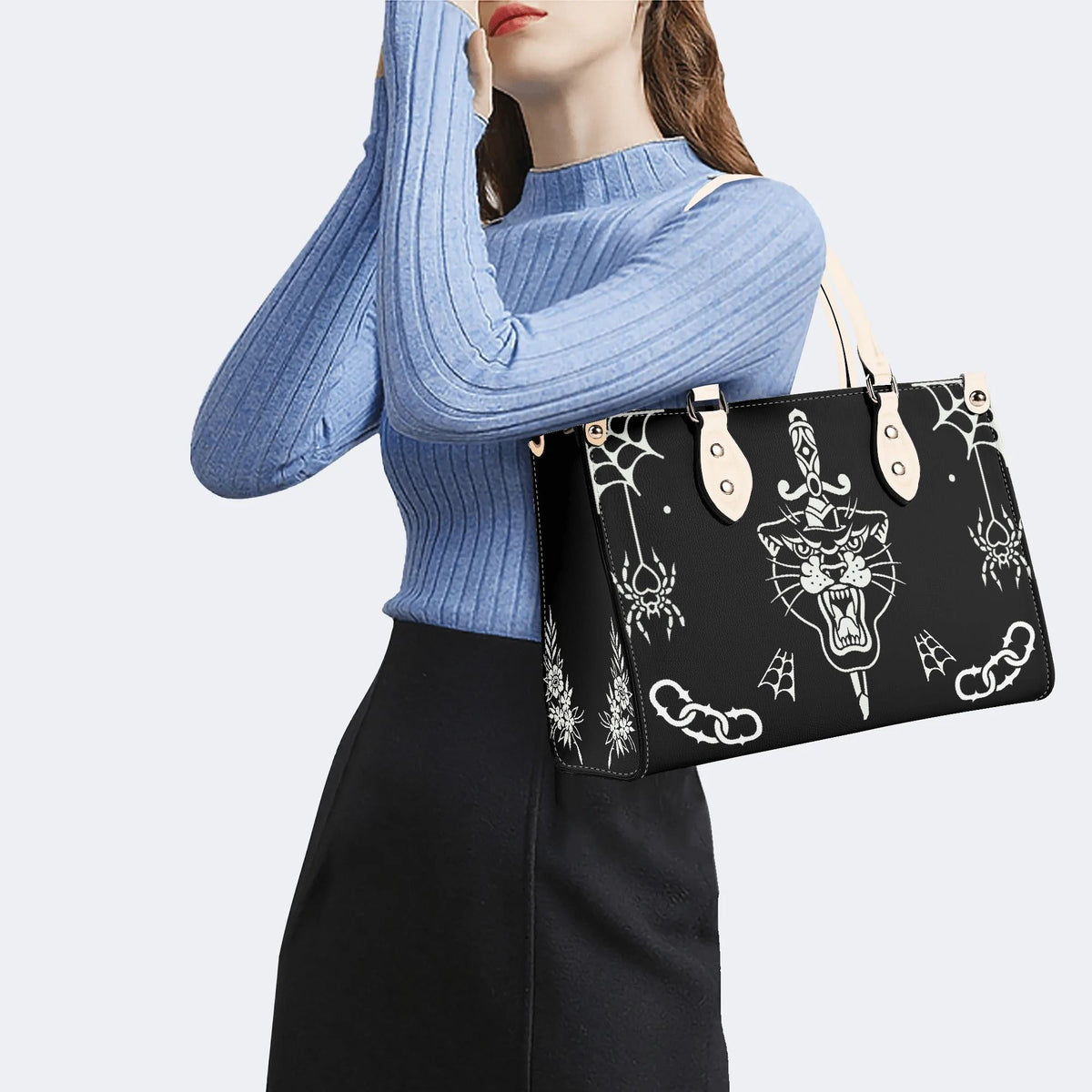 Unisex Tiger Print - Leather Handbag