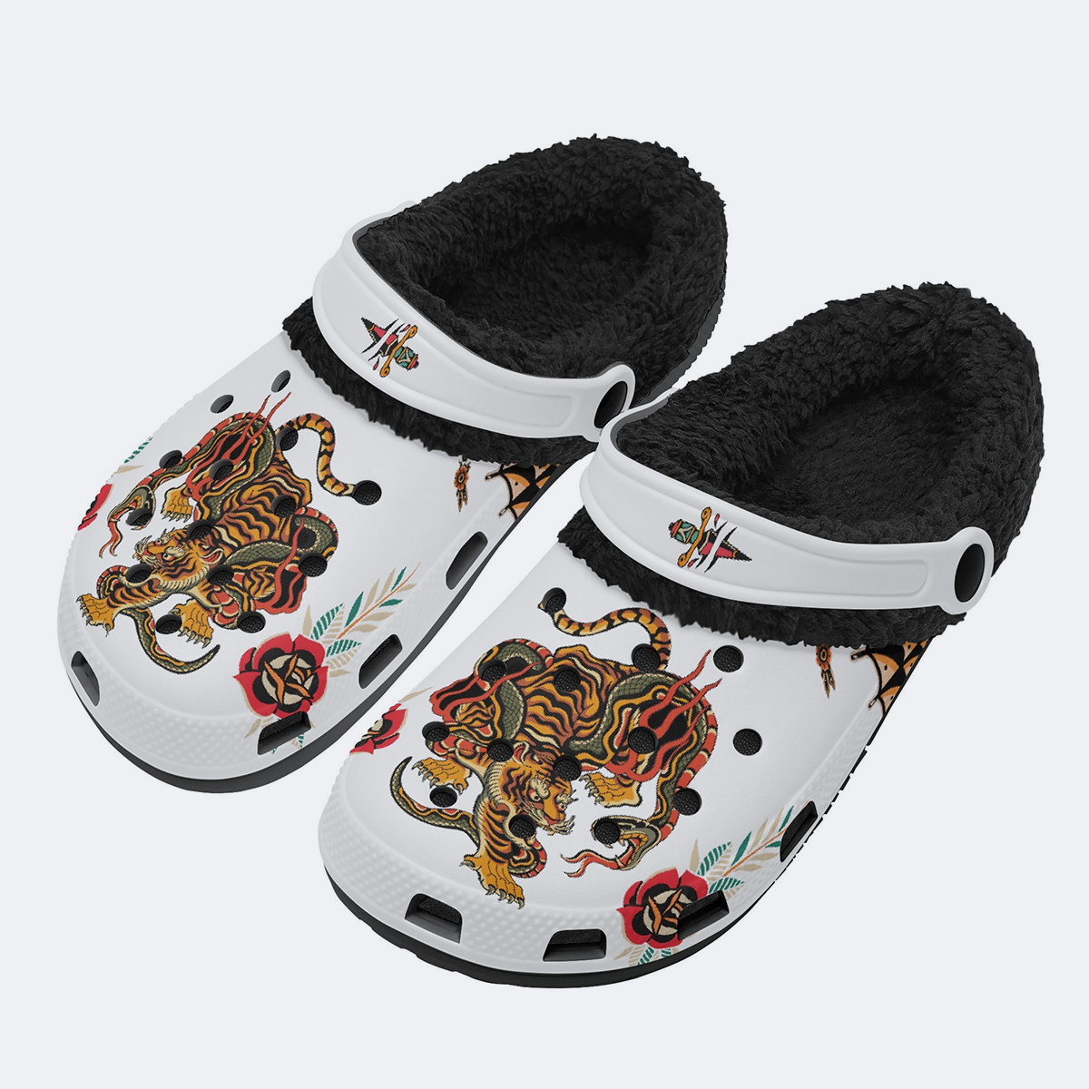 Old School Tiger & Snake Print - Fur Lined Slippers/Sandals