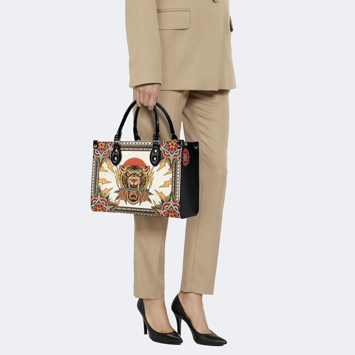 Tiger Holding Sword - Leather Handbag