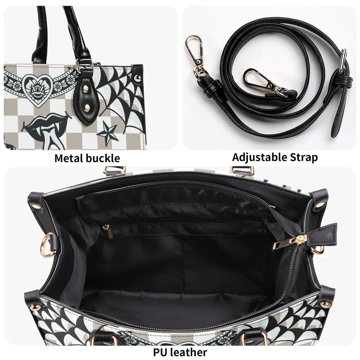 Gothic Tattoo Print - Leather Handbag