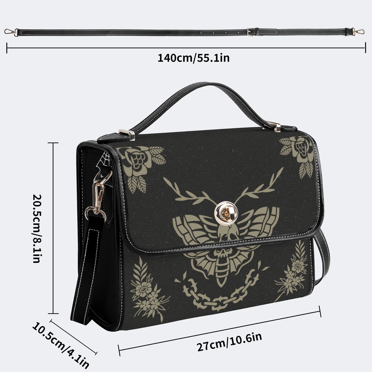 Classic Death Moth Vintage Print - Leather Satchel Bag