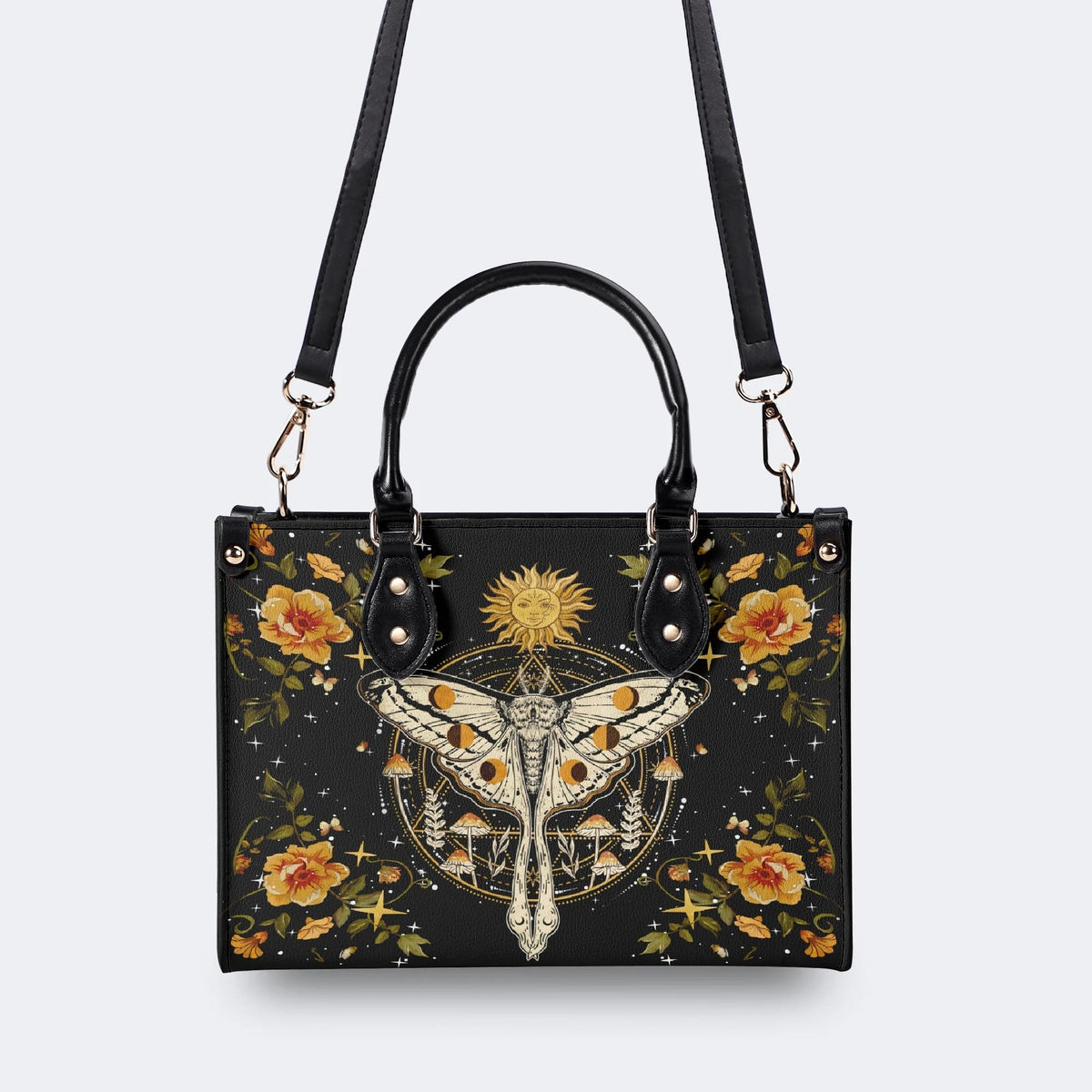 Sun And Moth Print - Leather Handbag
