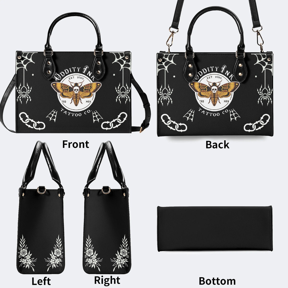 Classic Death Moth Print - Leather Handbag