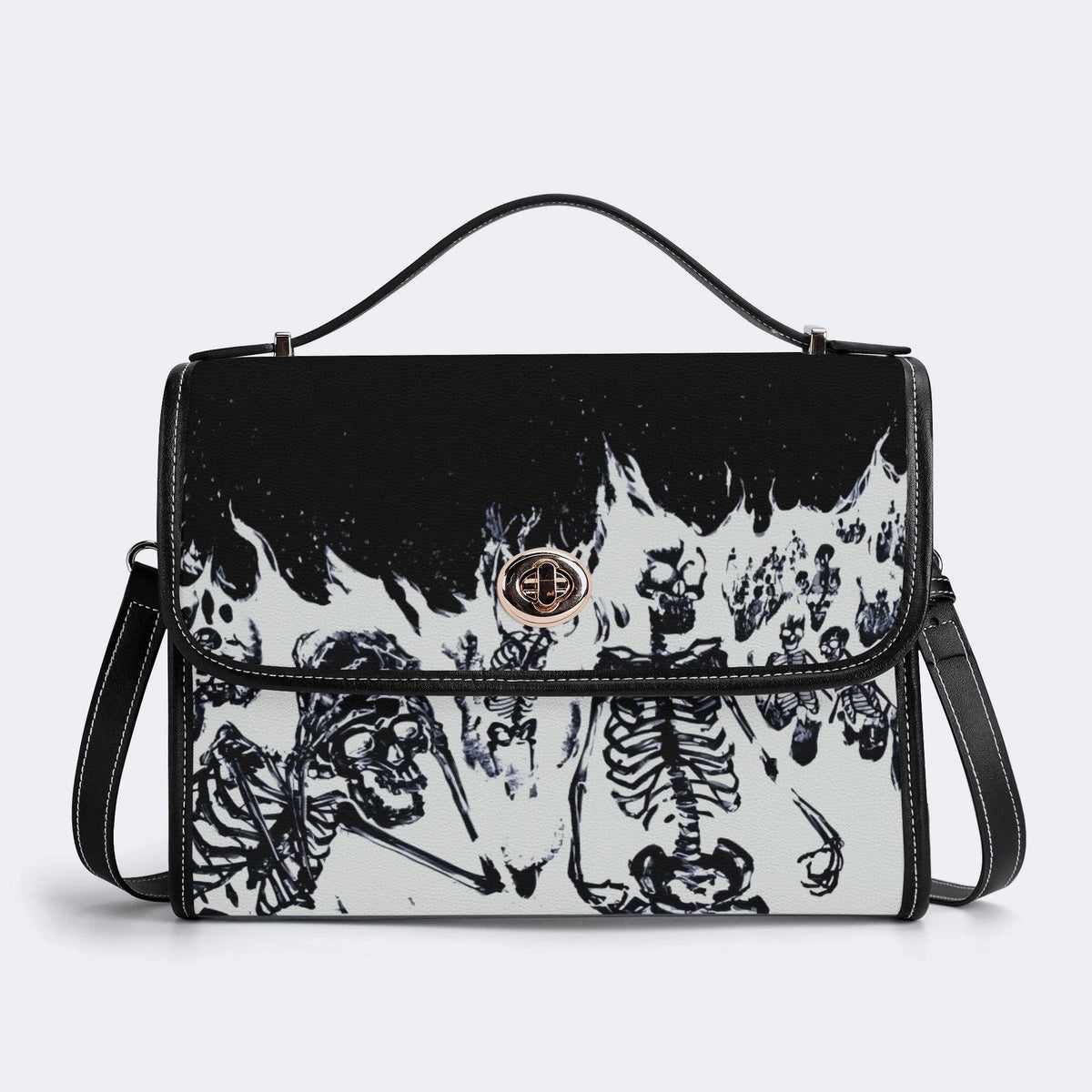 Horror Skull Print - Leather Satchel Bag