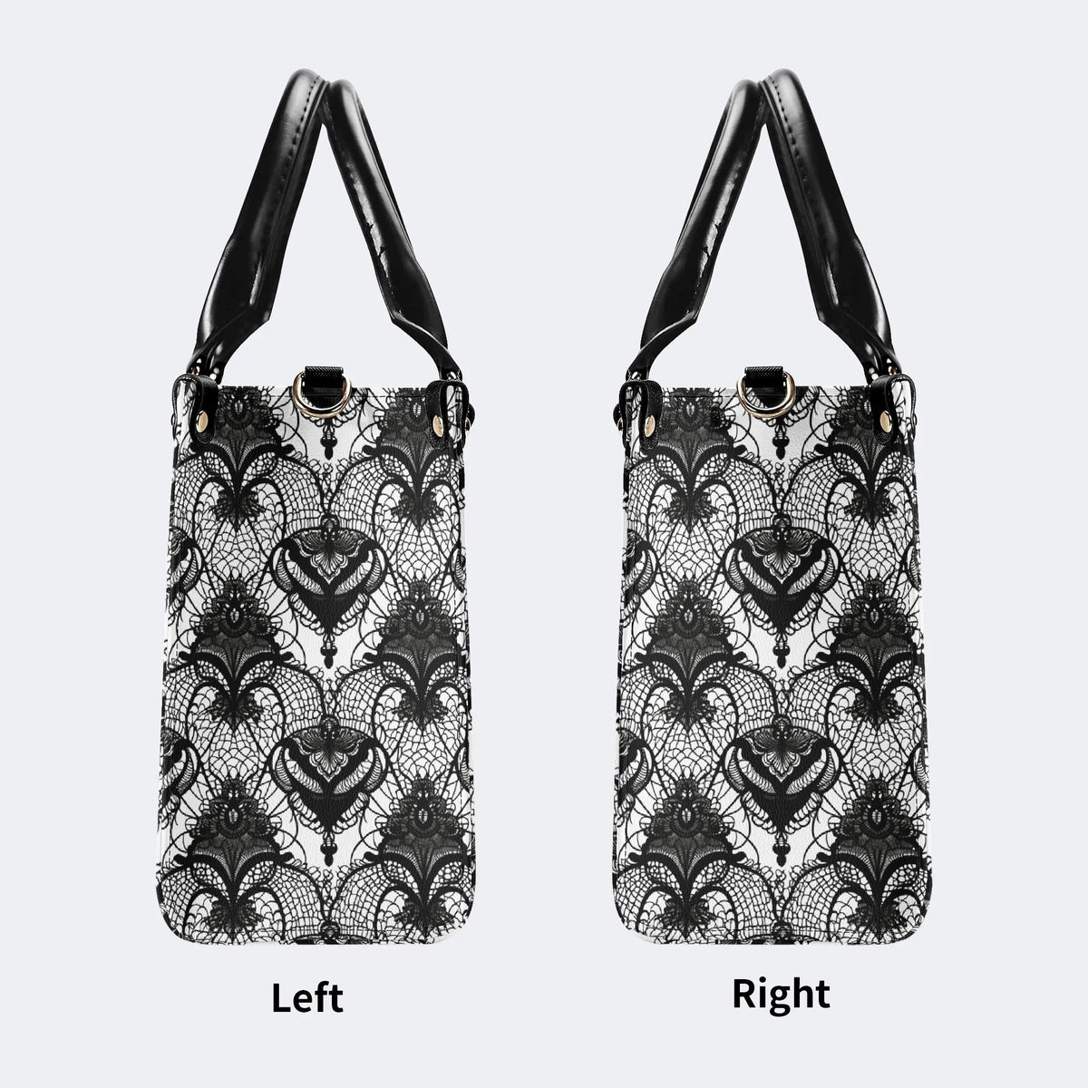 Retro Gothic Black Stripe Lace - Leather Handbag