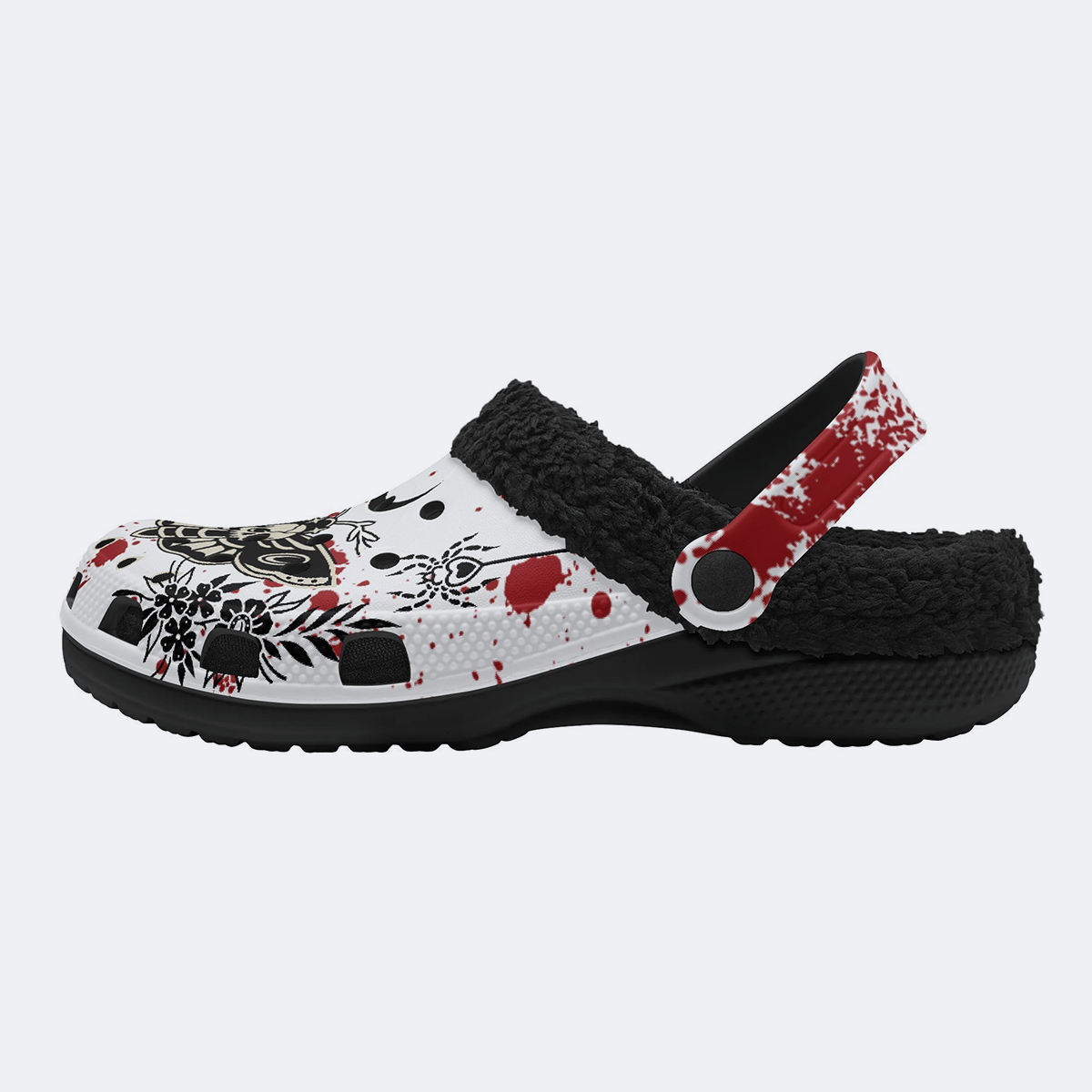 Death Moth Retro Print - Fur Lined Slippers/Sandals