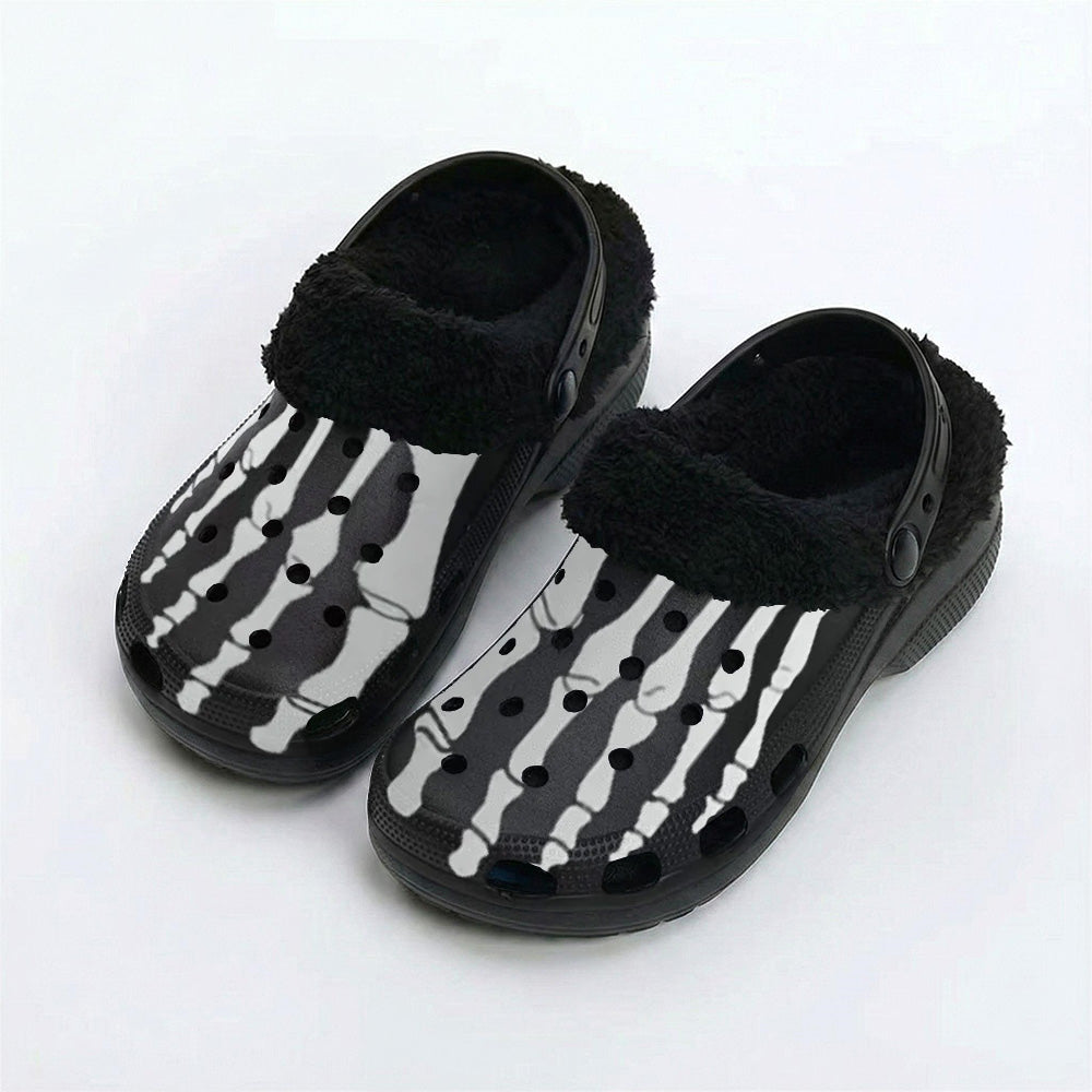 Skeleton Toes Skull Print - Fur Lined Slippers/Sandals