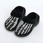 Skeleton Toes Skull Print - Fur Lined Slippers/Sandals