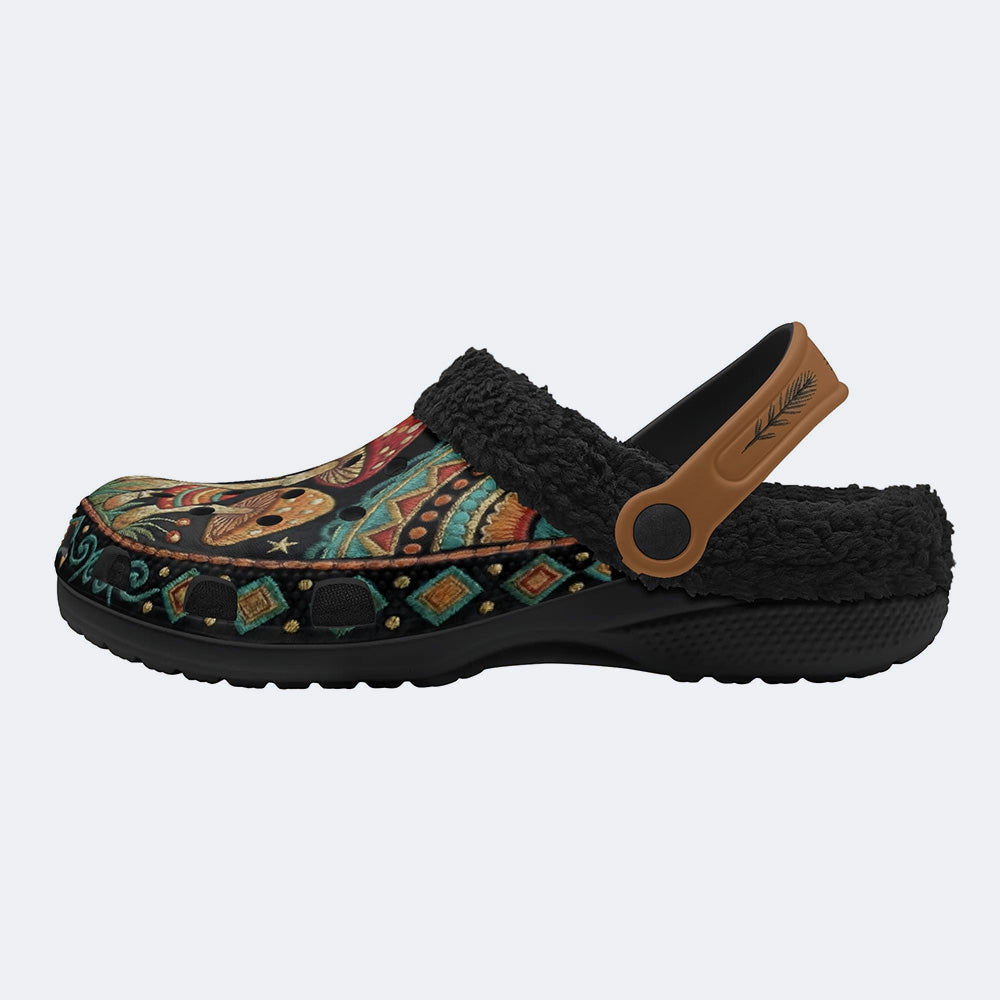 Retro Mushroom Forest Print Fleece-Lined Clogs