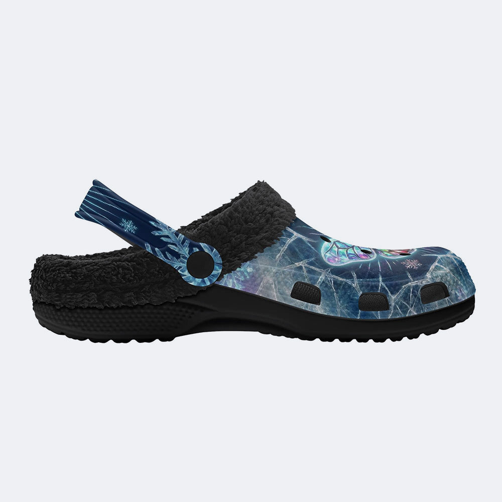 Ice Crystal Light Moth Print Fleece-Lined Clogs