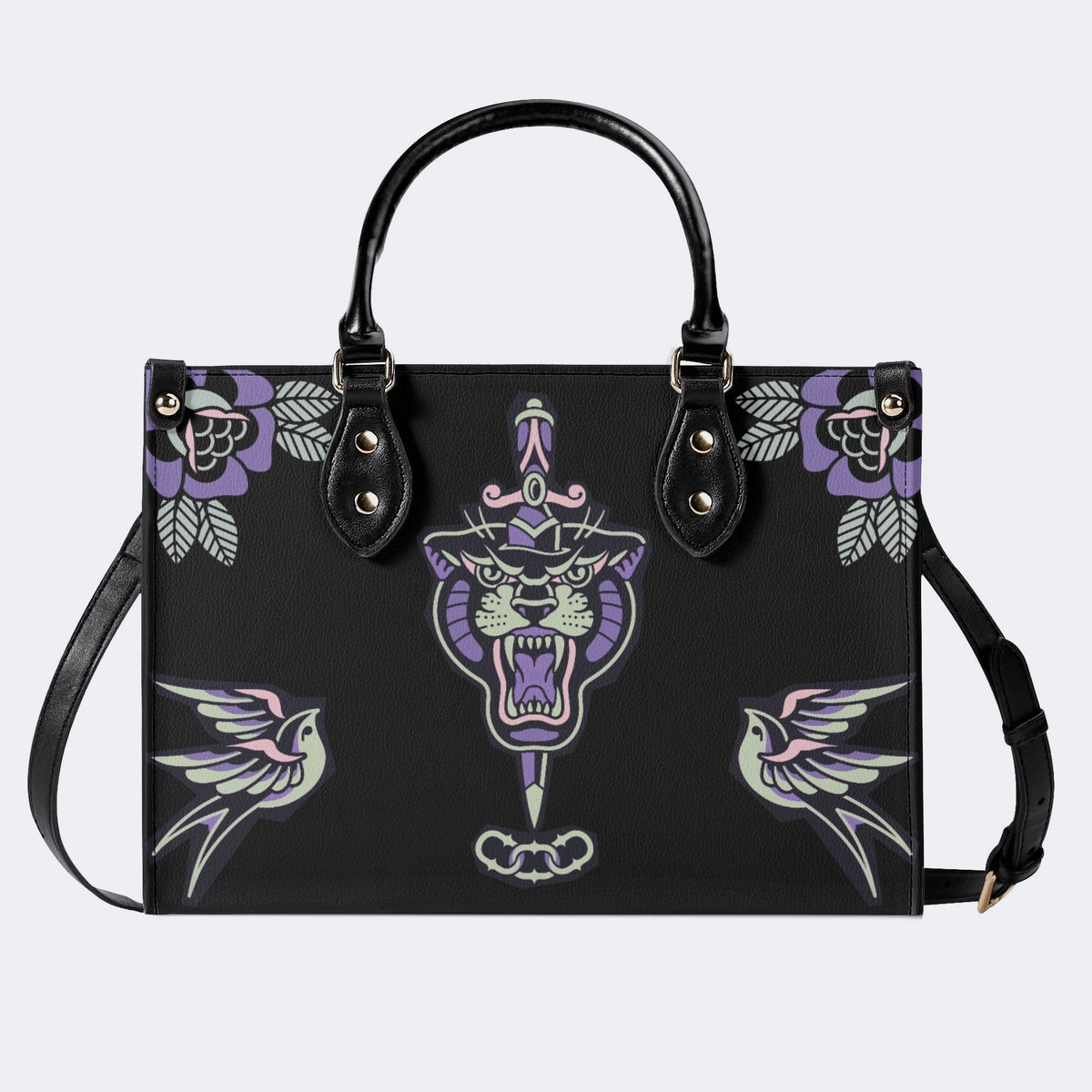 Unisex Tiger Print - Leather Handbag