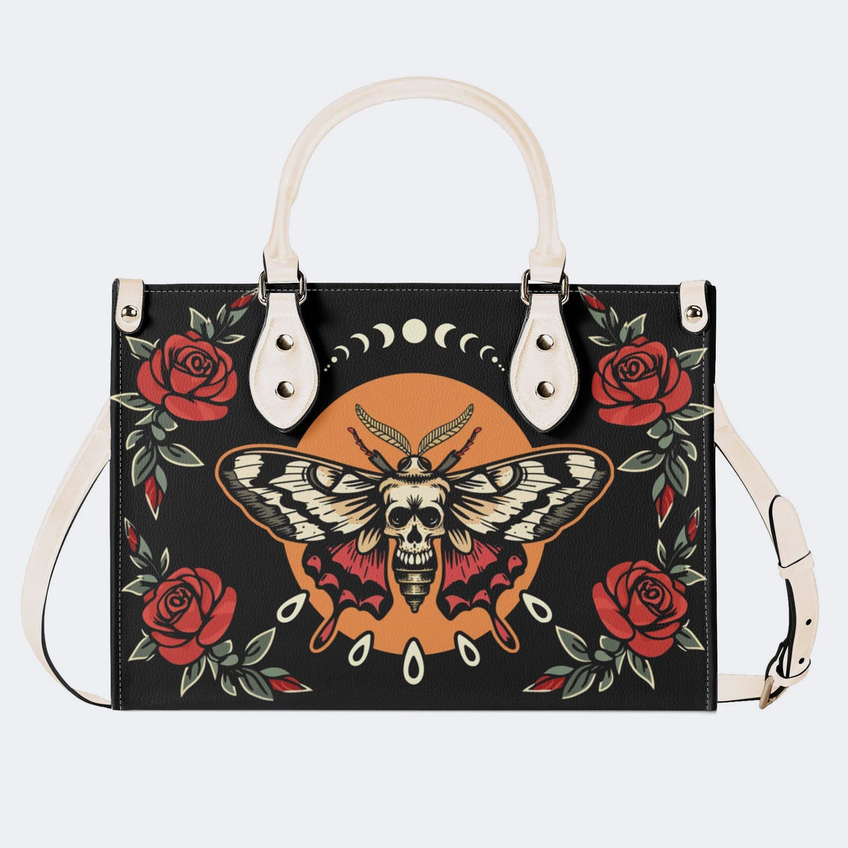 Rose Death Moth Art Print - Leather Handbag