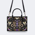 Vintage Moth And Snake Print - Leather Handbag