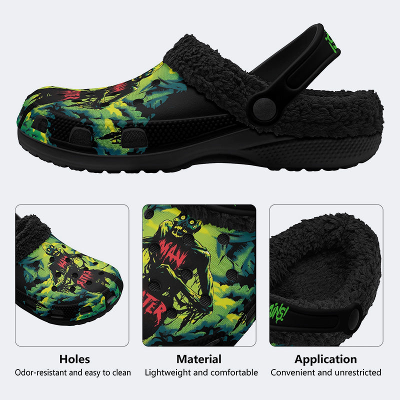 Unisex More Brains Print - Fur Lined Slippers/Sandals