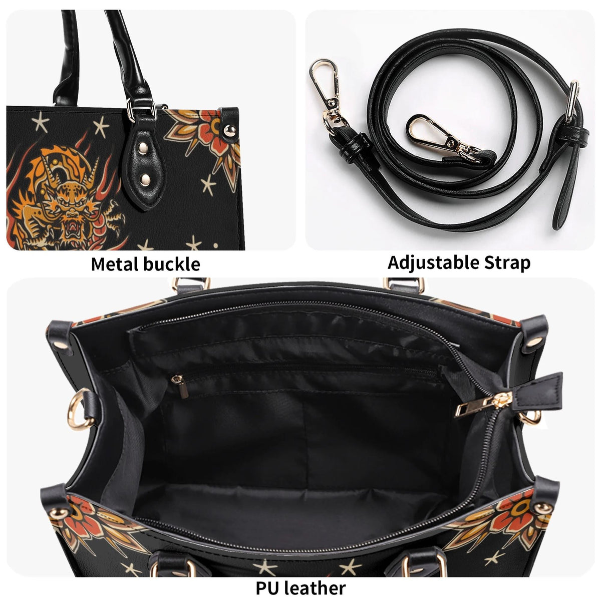 Traditional Dragon Print - Leather Handbag